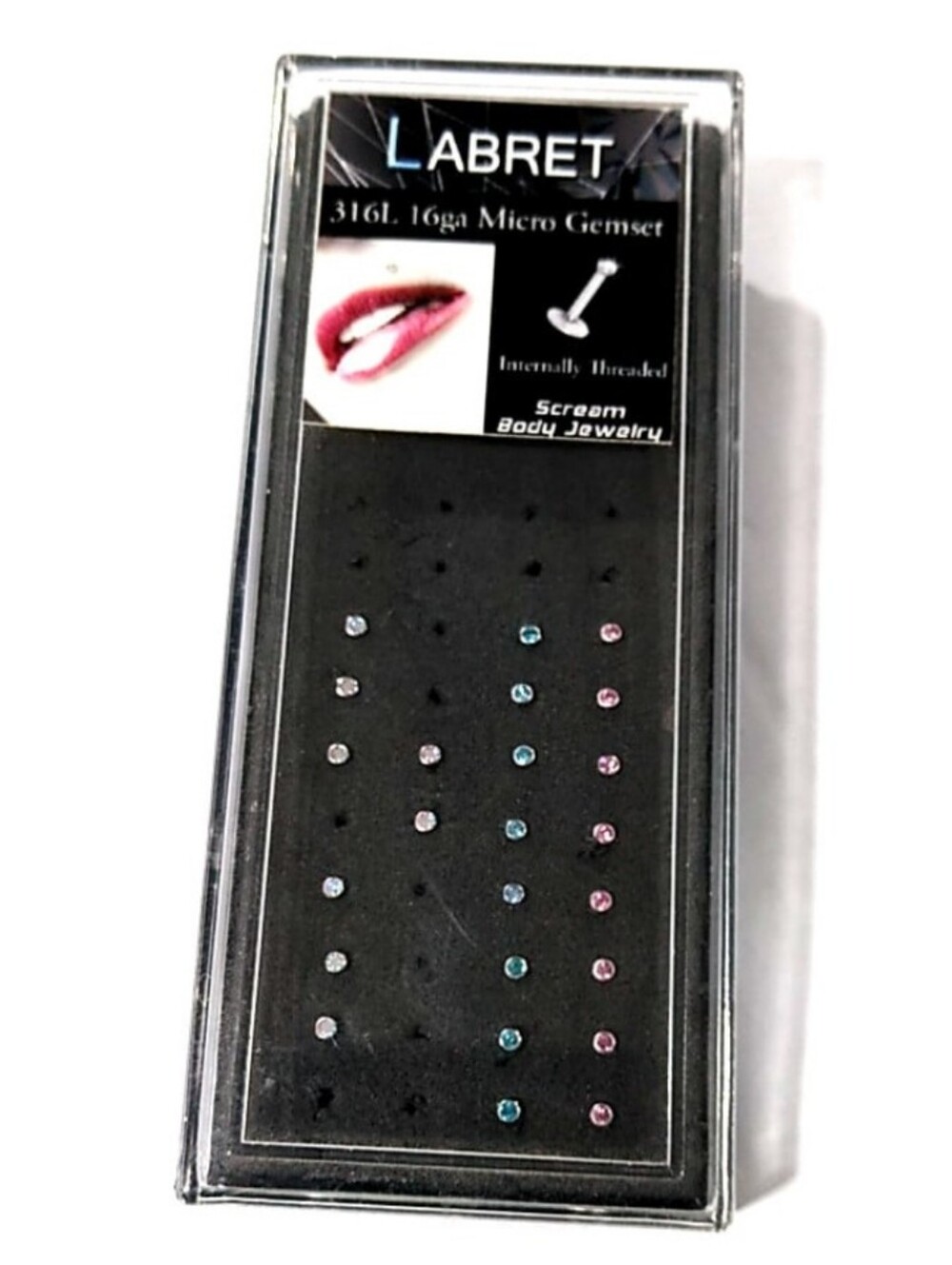 Labret Stud Body Jewelry 16 Gauge 316L Surgical Steel Micro Gem Lip Monroe 24